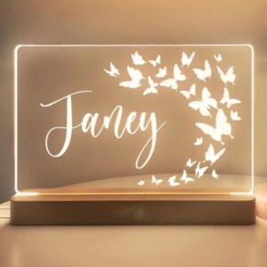 customize 3d butterfly name led lamp yellow light